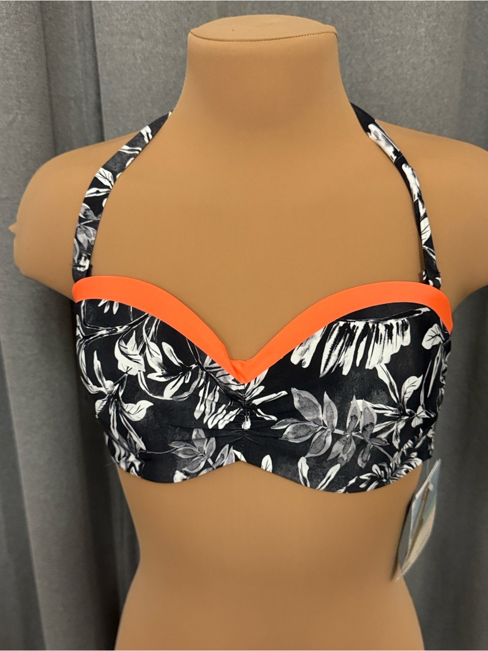 Sunseeker Australia Black & White Floral Bandeau Swim Top with Orange Trim